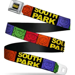 SOUTH PARK Title Logo Full Color Black/Yellow Seatbelt Belt - SOUTH PARK Boys Face Drawing and Title Logo Color Block Multi Color Webbing