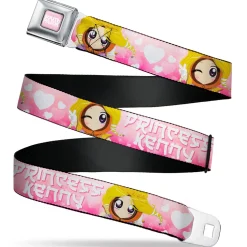 SOUTH PARK Title Logo Full Color Pink/White Seatbelt Belt - South Park PRINCESS KENNY Poses and Text Pinks/White Webbing