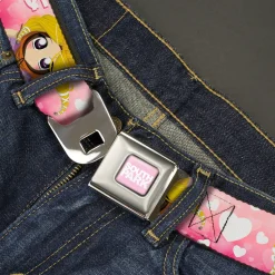 SOUTH PARK Title Logo Full Color Pink/White Seatbelt Belt - South Park PRINCESS KENNY Poses and Text Pinks/White Webbing