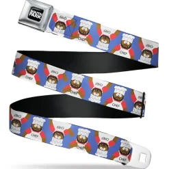 SOUTH PARK Title Logo Full Color Black/White Seatbelt Belt - South Park Chef Pose Flips Blue Webbing