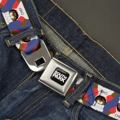 SOUTH PARK Title Logo Full Color Black/White Seatbelt Belt - South Park Chef Pose Flips Blue Webbing