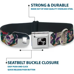 SPACE INVADERS Title Full Color Seatbelt Buckle Collar - Muerta