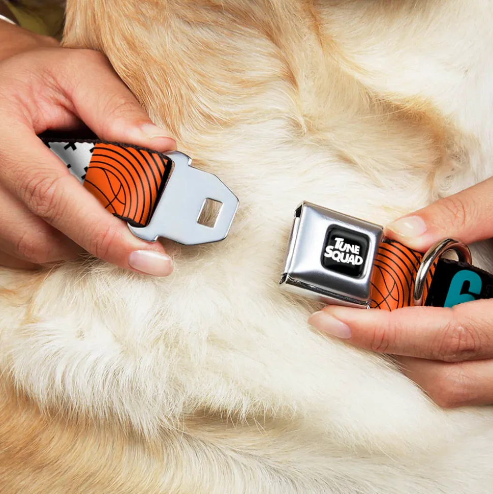 Space Jam 2 TUNE SQUAD Logo Full Color Black/White Seatbelt Buckle Collar - SPACE JAM Number 6 Blocks Black/Turquoise/White/Red