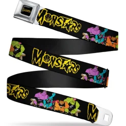 Space Jam MONSTARS Logo Black/Yellow Seatbelt Belt - Space Jam MONSTARS Logo/5-Character Group Pose Black/Yellow Webbing