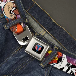 Space Jam Tune Squad Icon Full Color Black/Red/Blue Seatbelt Belt - Space Jam Tunes Squad 10-Players Group Pose Galaxy Webbing