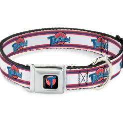 Space Jam Tune Squad Icon Full Color Black/Red/Blue Seatbelt Buckle Collar - Space Jam TUNE SQUAD Logo Stripe White/Red/Blue