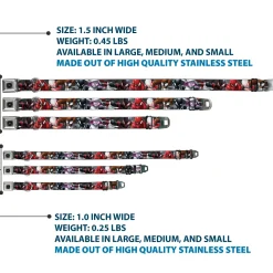 Spider Icon Silver/Black Seatbelt Buckle Collar - 6-Spider Hero Action Poses Grays