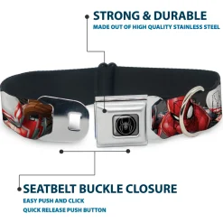 Spider Icon Silver/Black Seatbelt Buckle Collar - 6-Spider Hero Action Poses Grays