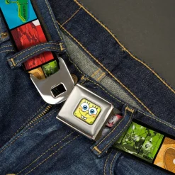 Sponge Bob 3-D Face CLOSE-UP Full Color Seatbelt Belt - Krusty Krab's Cam Scene Blocks Webbing