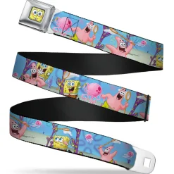 Sponge Bob 3-D Face CLOSE-UP Full Color Seatbelt Belt - SpongeBob & Patrick Starfish Jellyfishing Scenes Webbing