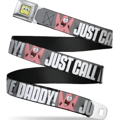 Sponge Bob Face CLOSE-UP Full Color Seatbelt Belt - Hairy Patrick Starfish JUST CALL ME DADDY! Gray/Black/White Webbing