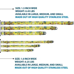 Sponge Bob Face CLOSE-UP Full Color Seatbelt Buckle Collar - SpongeBob Expressions Stripe Blue