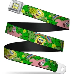 Sponge Bob Face CLOSE-UP Full Color Seatbelt Belt - SpongeBob & Patrick Starfish St. Patrick's Day Poses Webbing