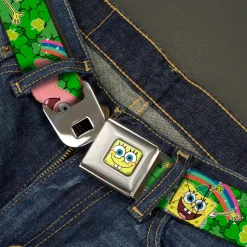 Sponge Bob Face CLOSE-UP Full Color Seatbelt Belt - SpongeBob & Patrick Starfish St. Patrick's Day Poses Webbing