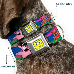 SpongeBob Face CLOSE-UP Full Color Seatbelt Buckle Collar - Nerd SpongeBob & Patrick Starfish Running JUMPIN' JELLYFISH! Multi Color/Red