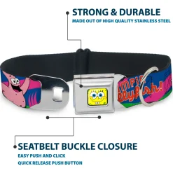 SpongeBob Face CLOSE-UP Full Color Seatbelt Buckle Collar - Nerd SpongeBob & Patrick Starfish Running JUMPIN' JELLYFISH! Multi Color/Red