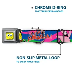 SpongeBob Face CLOSE-UP Full Color Seatbelt Buckle Collar - Nerd SpongeBob & Patrick Starfish Running JUMPIN' JELLYFISH! Multi Color/Red