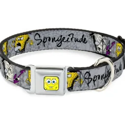 SpongeBob Face CLOSE-UP Full Color Seatbelt Buckle Collar - SpongeBob 3-Poses SPONGEITUDE Grays/Black