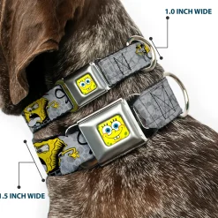 SpongeBob Face CLOSE-UP Full Color Seatbelt Buckle Collar - SpongeBob 3-Poses SPONGEITUDE Grays/Black