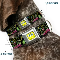 SpongeBob Face CLOSE-UP Full Color Seatbelt Buckle Collar - Electric SpongeBob Poses/Elements Black/Multi Color