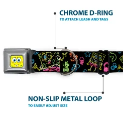 SpongeBob Face CLOSE-UP Full Color Seatbelt Buckle Collar - Electric SpongeBob Poses/Elements Black/Multi Color