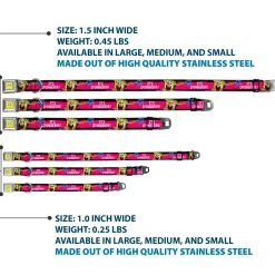 SpongeBob Face CLOSE-UP Full Color Seatbelt Buckle Collar - SpongeBob Pose IT'S SPONGEBOB! Stripe Black/Pink/Blue/White