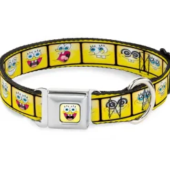 SpongeBob Open Mouth Smile Full Color Seatbelt Buckle Collar - SpongeBob 10-Expressions Filmstrip Yellows/Black/White