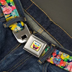 SpongeBob Open Mouth Smile Full Color Seatbelt Belt - SpongeBob Expressions & Friends Stacked Webbing