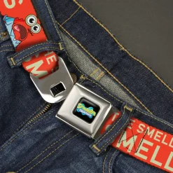 SpongeBob SquarePants Logo Full Color Black/Blues Seatbelt Belt - SpongeBob Mr. Krabs THE SMELLY SMELL THAT SMELLS Pose Orange Webbing