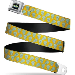 SpongeBob SquarePants Logo Full Color Black/Blues Seatbelt Belt - SpongeBob Handsome Squidward Face Scattered Orange Webbing