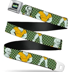 SpongeBob SquarePants Logo Full Color Black/Blues Seatbelt Belt - SpongeBob Handsome Squidward Pose Checker Black/Green Webbing