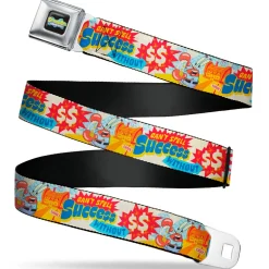 SpongeBob SquarePants Logo Full Color Black/Blues Seatbelt Belt - SpongeBob SquarePants Mr. Krab Krusty Krab SUCCCE$$ Collage Ivory/Multi Color Webbing