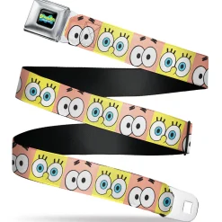 SpongeBob SquarePants Logo Full Color Black/Blues Seatbelt Belt - SpongeBob SquarePants and Patrick Star Eye Blocks Yellow/Pink Webbing