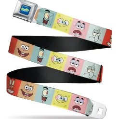 SpongeBob SquarePants Logo Full Color Blues Seatbelt Belt - SpongeBob SquarePants and Friends Expression Blocks Multi Color Webbing