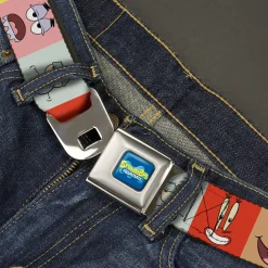 SpongeBob SquarePants Logo Full Color Blues Seatbelt Belt - SpongeBob SquarePants and Friends Expression Blocks Multi Color Webbing