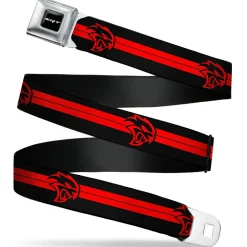 SRT Logo Full Color Black White Seatbelt Belt - Dodge Hellcat Stripe Logo Black/Red Webbing