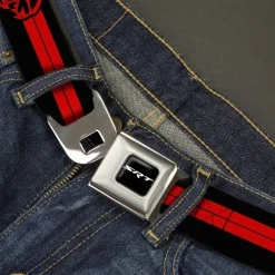 SRT Logo Full Color Black White Seatbelt Belt - Dodge Hellcat Stripe Logo Black/Red Webbing