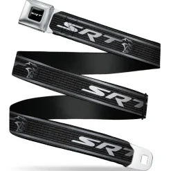 SRT Logo Full Color Black White Seatbelt Belt - Dodge SRT Hellcat Logo Stripe Black/Silver/White Webbing