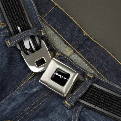 SRT Logo Full Color Black White Seatbelt Belt - Dodge SRT Hellcat Logo Stripe Black/Silver/White Webbing