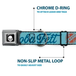 Star Wars Boba Fett Helmet Logo Full Color Black/White Seatbelt Buckle Collar - Star Wars BOBA FETT Script and Logo Blues/Red