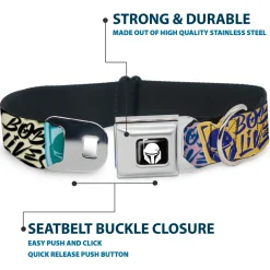Star Wars Boba Fett Helmet Logo Full Color Black/White Seatbelt Buckle Collar - Boba Fett BOBA LIVES Graffiti Stacked Multi Color