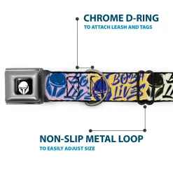 Star Wars Boba Fett Helmet Logo Full Color Black/White Seatbelt Buckle Collar - Boba Fett BOBA LIVES Graffiti Stacked Multi Color