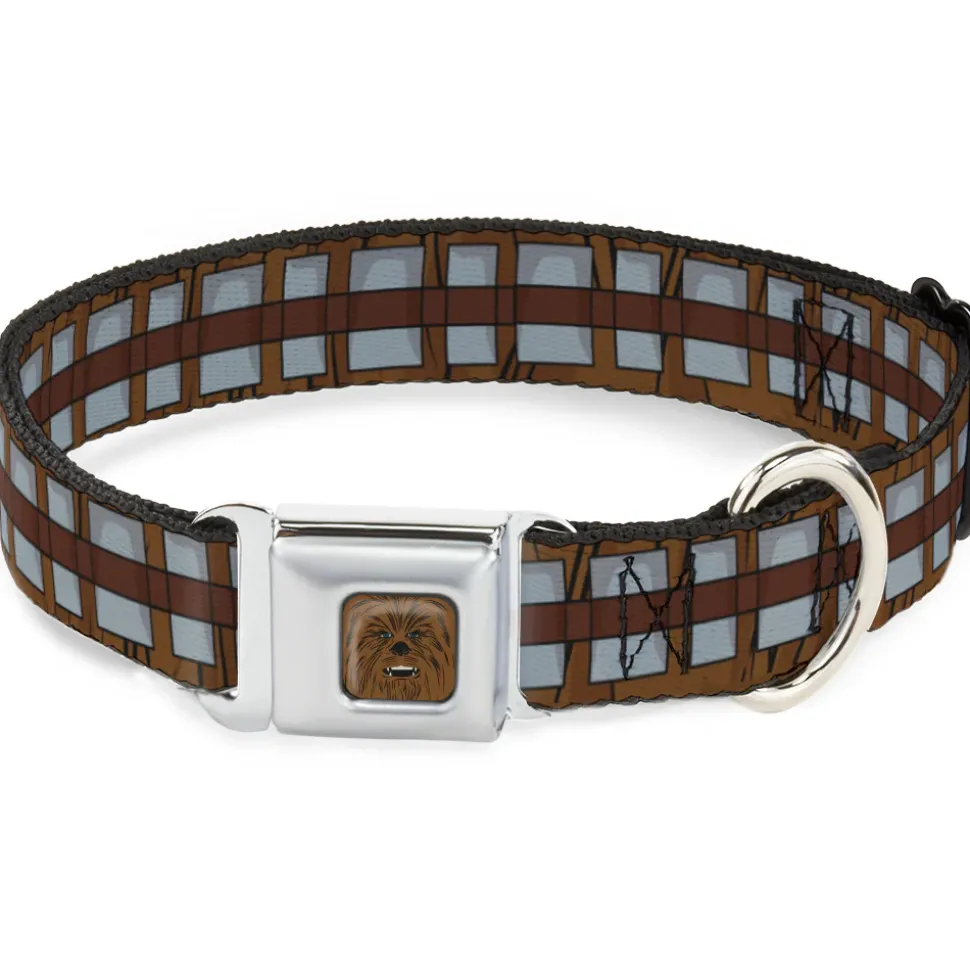 Star Wars Chewbacca Face CLOSE-UP Full Color Brown Seatbelt Buckle Collar - Star Wars Chewbacca Bandolier Bounding Browns/Gray