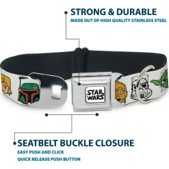 STAR WARS Doodle Logo Full Color White/Black Seatbelt Buckle Collar - Star Wars 6-Character Faces White