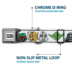 STAR WARS Doodle Logo Full Color White/Black Seatbelt Buckle Collar - Star Wars 6-Character Faces White