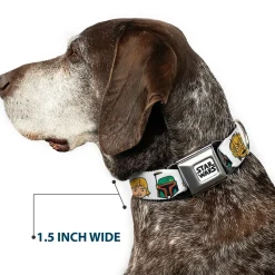 STAR WARS Doodle Logo Full Color White/Black Seatbelt Buckle Collar - Star Wars 6-Character Faces White