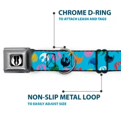 Star Wars Jedi Order Icon Full Color Black/White Seatbelt Buckle Collar - Star Wars Jedi Order and Rebel Alliance Icons Scattered Blue/Multi Color
