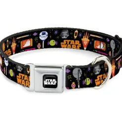 STAR WARS Logo Black/White Seatbelt Buckle Collar - Star Wars Festive Candy Icons Collage Black/Multi Color