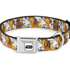 STAR WARS Logo Full Color White/Black Seatbelt Buckle Collar - Star Wars 5-Character Poses Stacked