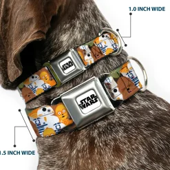 STAR WARS Logo Full Color White/Black Seatbelt Buckle Collar - Star Wars 5-Character Poses Stacked